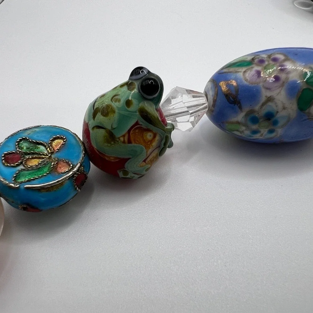 Geisha‎ Multi Strand Beaded Necklace Porcelain Lampwork Fish Nesting Doll Floral